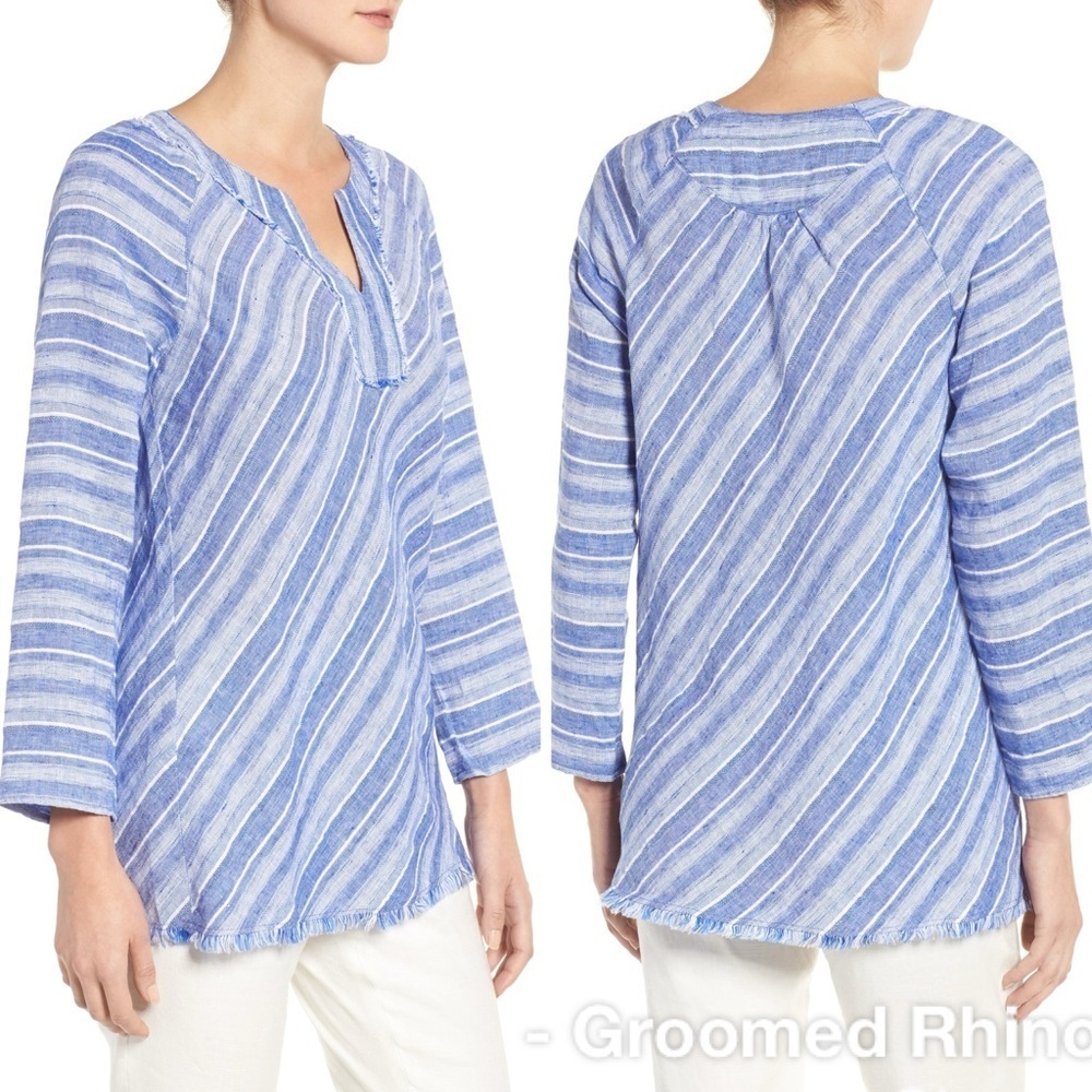 Nic + Zoe Freshwater Stripe Linen Blend Tunic Size M